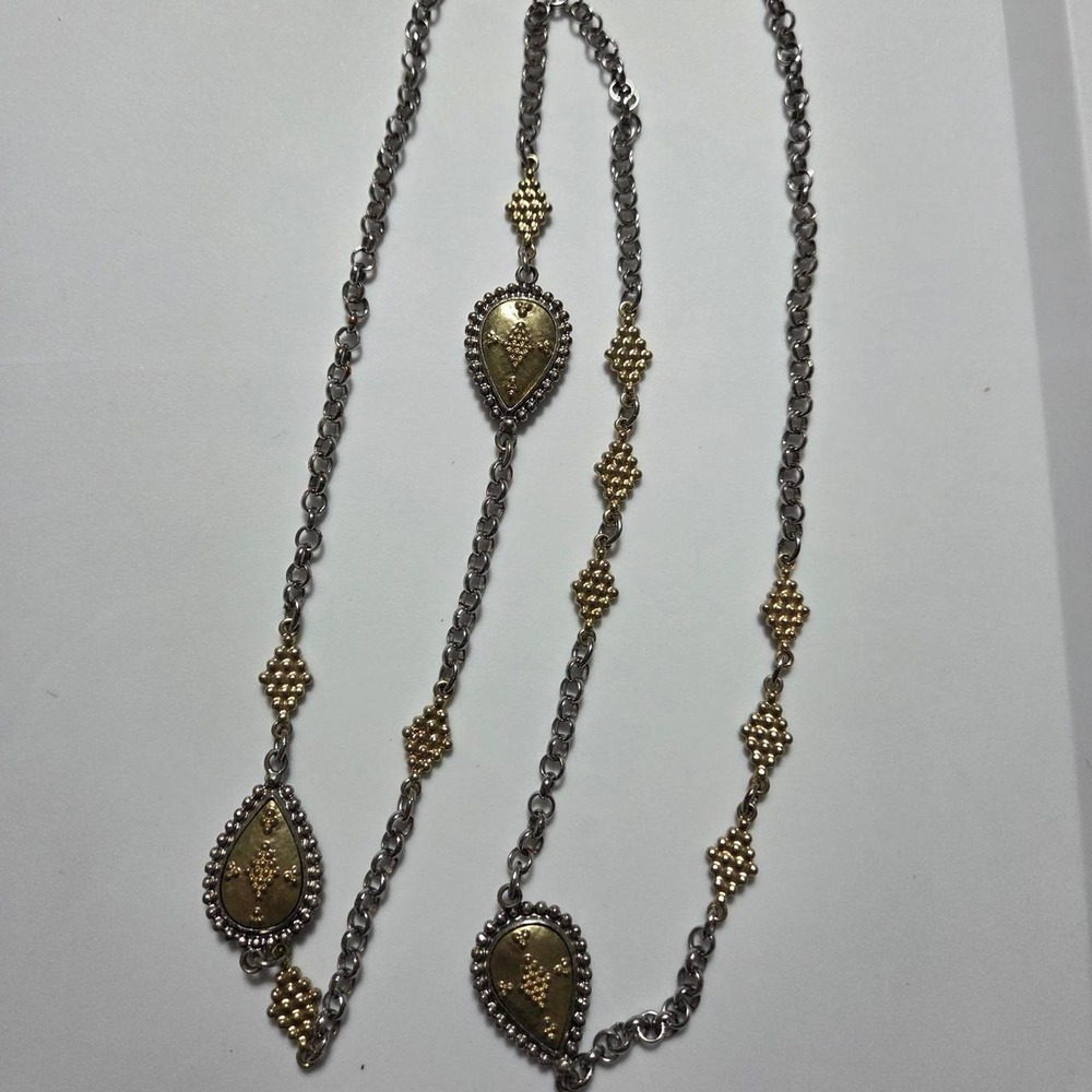 Chico's Mixed Metal Teardrop Station Necklace 42" Gold Silver Tone Long